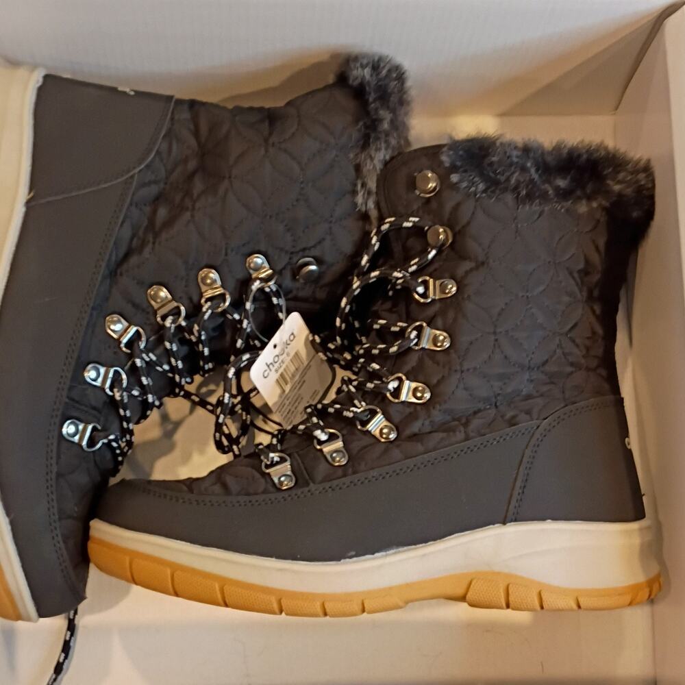 Chooka Women’s Belltown Mid Faux Fur Waterproof Lined Snow Boots Lace Up 8